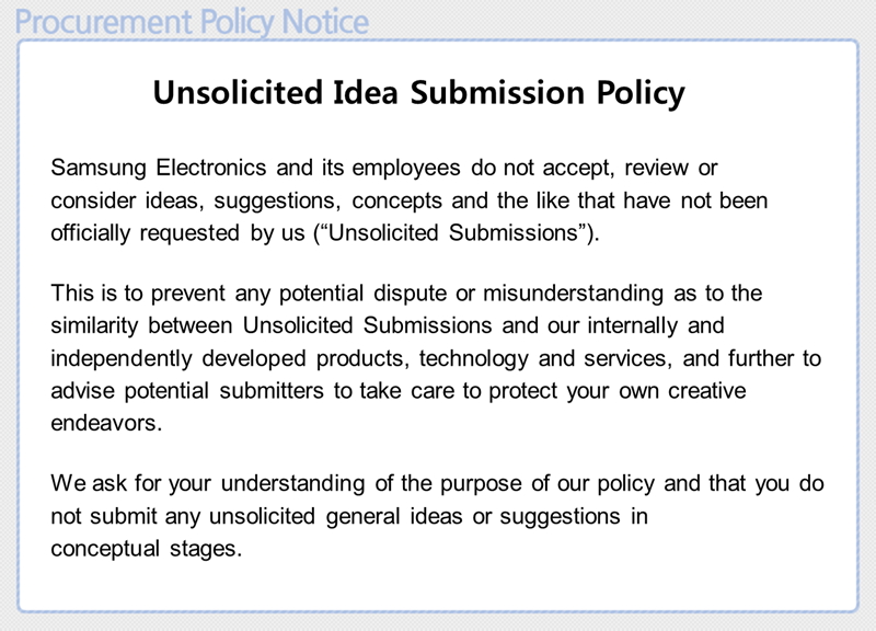 Unsolicited Idea Submission Policy